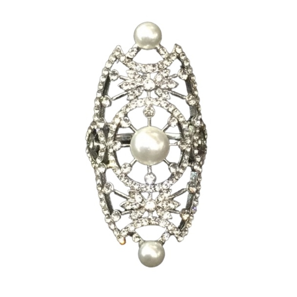 Silver Pearl Scroll Ring Sz 7